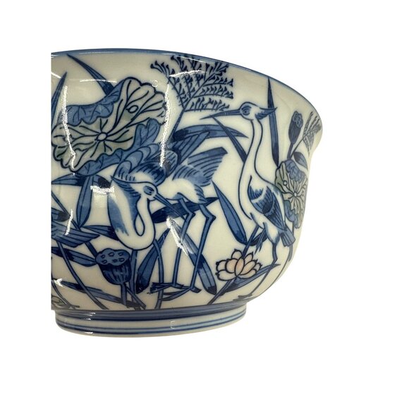 Blue & White Porcelain Bowl Floral & Crane - Picture 3 of 8
